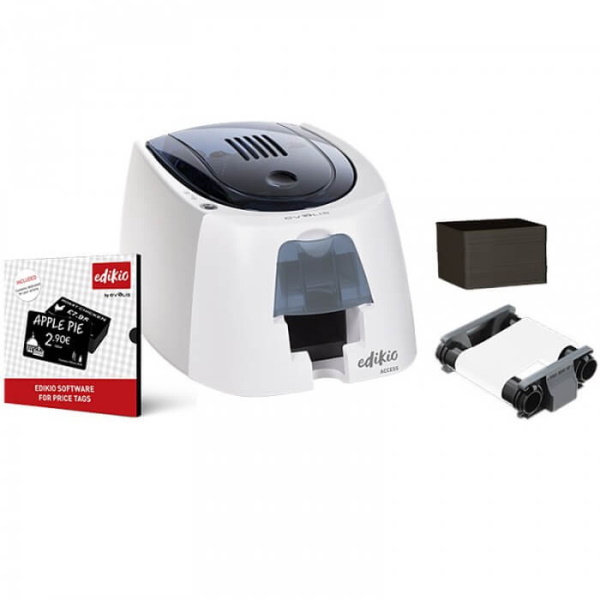 EVOLIS Access Price Tag solution - simplex, USB 1 ribbon blanco+100 tarj.negr+software Edikio Lite