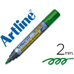 Rotulador ARTLINE pizarra blanca 2mm color verde punta redonda, tinta antisecado, 600m escritura