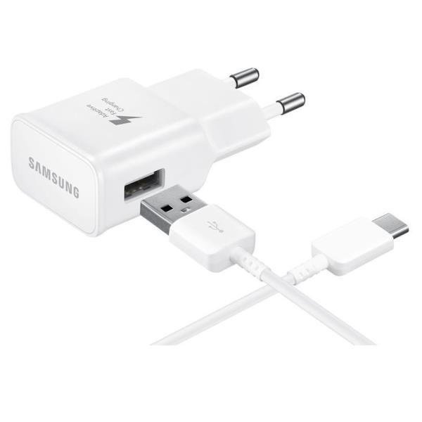 Cargador corriente SAMSUNG USB-A blanco carga rápida + cable a USB-C 1,5m Cargador corriente SAMSUNG USB-A blanco carga rápida + cable a USB-C 1,5m