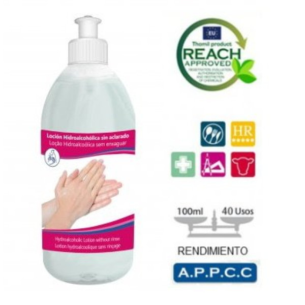 THOMIL loción hidroalcohólica bote 500ml gel manos higienizante, con tapón push-pull