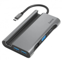 Hub USB 7en1 HAMA 1xUSB-C con 1xEthernet RJ45 3xUSB3.0 1xHMDI 4K +1xVGA + carga USB-C