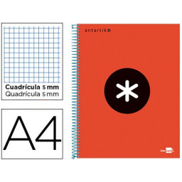 Cuaderno LIDERPAPEL espiral A4 Micro ANTARTIK 5mm 100gr. 120h 4 taladros Rojo