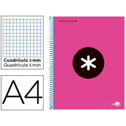 Cuaderno LIDERPAPEL espiral A4 Micro ANTARTIK 5mm 100gr. 120h 4 taladros Rosa