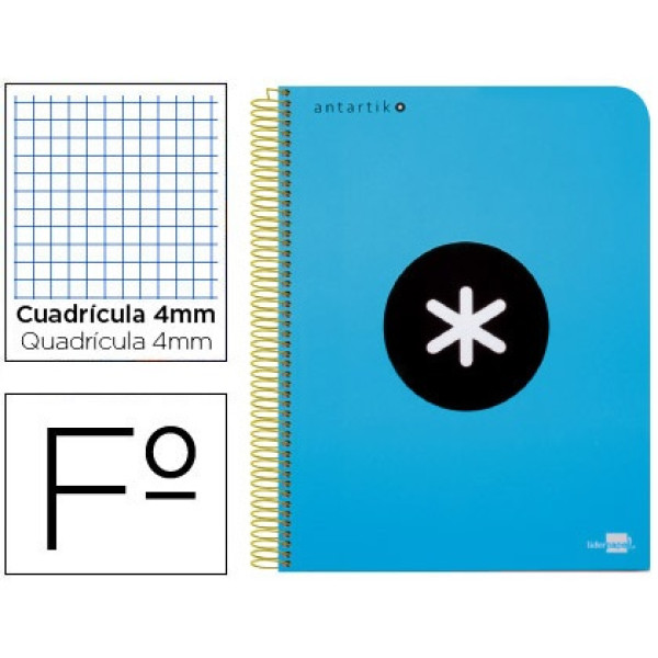 Cuaderno ANTARTIK espiral folio tapa azul 100gr. 80h cuadrícula 4mm con margen Cuaderno ANTARTIK espiral folio tapa azul 100gr. 80h cuadrícula 4mm con margen