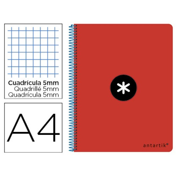 Cuaderno ANTARTIK espiral folio tapa roja 100gr. 80h cuadrícula 4mm con margen Cuaderno ANTARTIK espiral folio tapa roja 100gr. 80h cuadrícula 4mm con margen