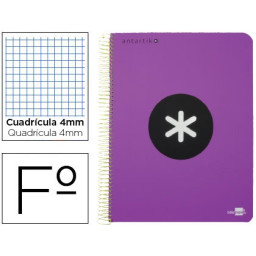 Cuaderno ANTARTIK espiral folio tapa violeta 100gr. 80h cuadrícula 4mm con margen