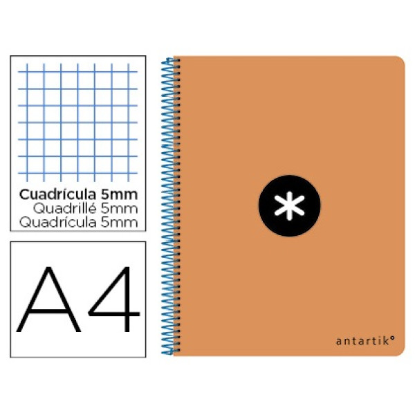 Cuaderno ANTARTIK espiral folio naranja fluor. 100gr. 80h cuadrícula 4mm con margen Cuaderno ANTARTIK espiral folio naranja fluor. 100gr. 80h cuadrícula 4mm con margen