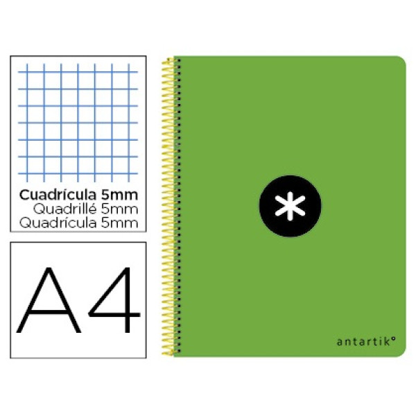Cuaderno ANTARTIK espiral folio verde fluor. 100gr. 80h cuadrícula 4mm con margen Cuaderno ANTARTIK espiral folio verde fluor. 100gr. 80h cuadrícula 4mm con margen