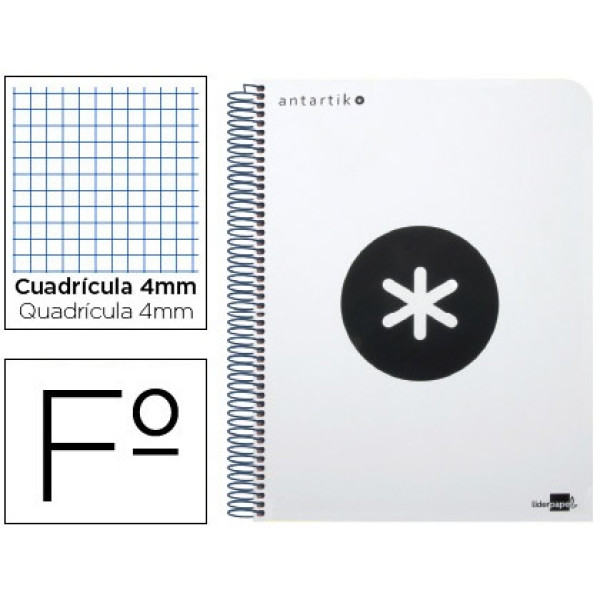 Cuaderno ANTARTIK espiral folio tapa blanca 100gr. 80h cuadrícula 4mm con margen Cuaderno ANTARTIK espiral folio tapa blanca 100gr. 80h cuadrícula 4mm con margen