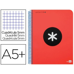 Cuaderno ANTARTIK espiral A5 tapa roja 100gr. 80h cuadrícula 4mm con margen