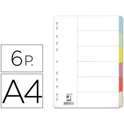 Separador Q-CONNECT cartulina DIN A4 6 sep. multitaladro Separador Q-CONNECT cartulina DIN A4 6 sep. multitaladro