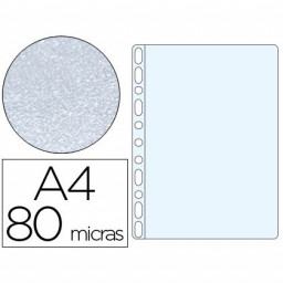 (100) Funda multitaladro Q-CONNECT cristal DIN A4 80micras  11 taladros  (piel de naranja)