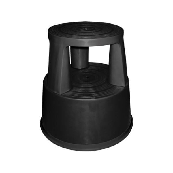 Taburete Q-CONNECT ruedas retractiles negro 2 niveles, tres ruedas