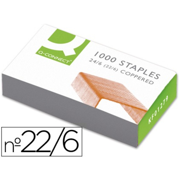 Caja 1000 grapas Q-CONNECT 22/6 - 24/6 cobreadas