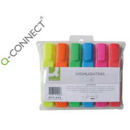 (6) Fluorescentes Q-CONNECT punta biselada estuche surtidos: amarillo-naranja-verde-azul-rosa-rojo