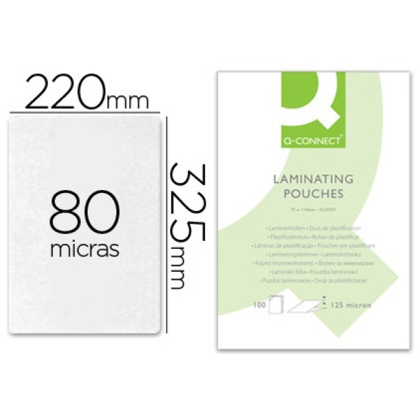 (100) Bolsas para plastificar Q-CONNECT Folio 325 X 220 mm - 80 mc (100) Bolsas para plastificar Q-CONNECT Folio 325 X 220 mm - 80 mc