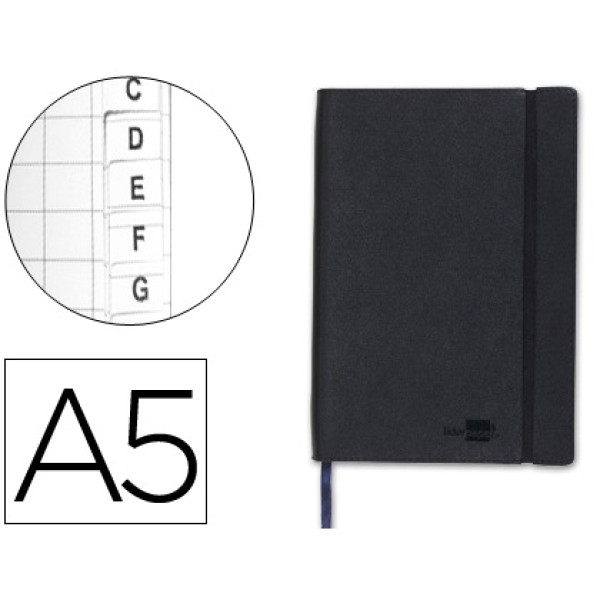 Libreta LIDERPAPEL simil piel negro tamaño A5 120 hojas 70g/m2 cuadrícula 4mm con índice Libreta LIDERPAPEL simil piel negro tamaño A5 120 hojas 70g/m2 cuadrícula 4mm con índice