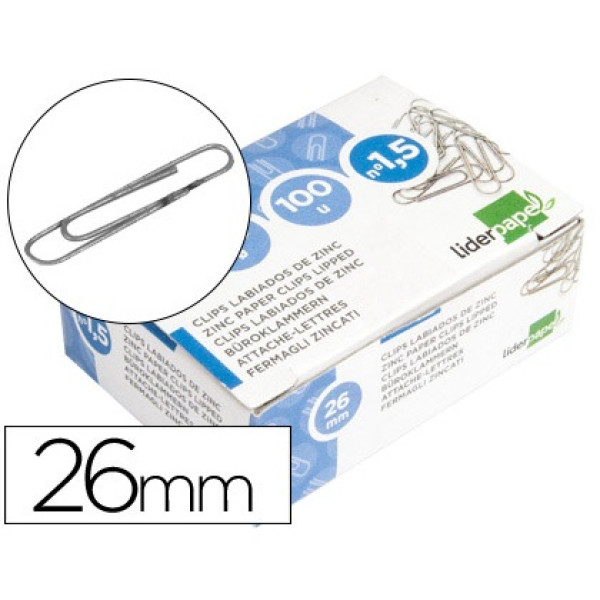 (100) Clips LIDERPAPEL labiados #1,5 - 26mm (02306) (100) Clips LIDERPAPEL labiados #1,5 - 26mm (02306)