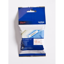 C.12mm BROTHER PT85/110 rojo sobre blanco cinta rotuladora no laminada, 8mts C.12mm BROTHER PT85/110 rojo sobre blanco cinta rotuladora no laminada, 8mts