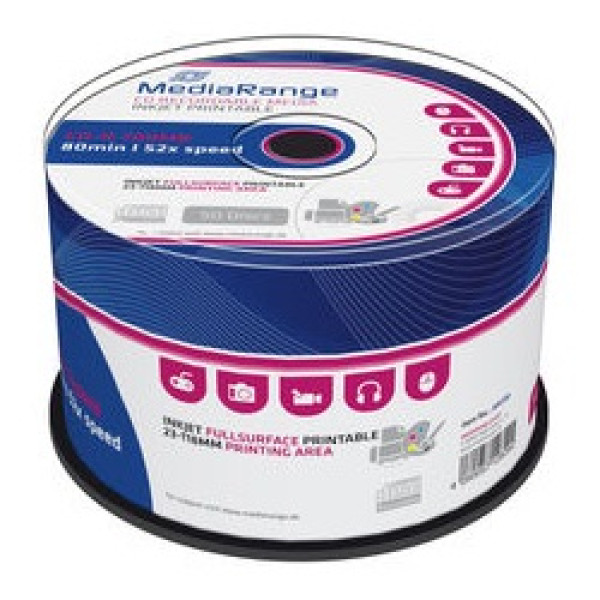 (T50) CD-R MEDIARANGE 700MB 80min 52x speed imprimible inkjet fullsurface - Tarrina-50 (T50) CD-R MEDIARANGE 700MB 80min 52x speed imprimible inkjet fullsurface - Tarrina-50