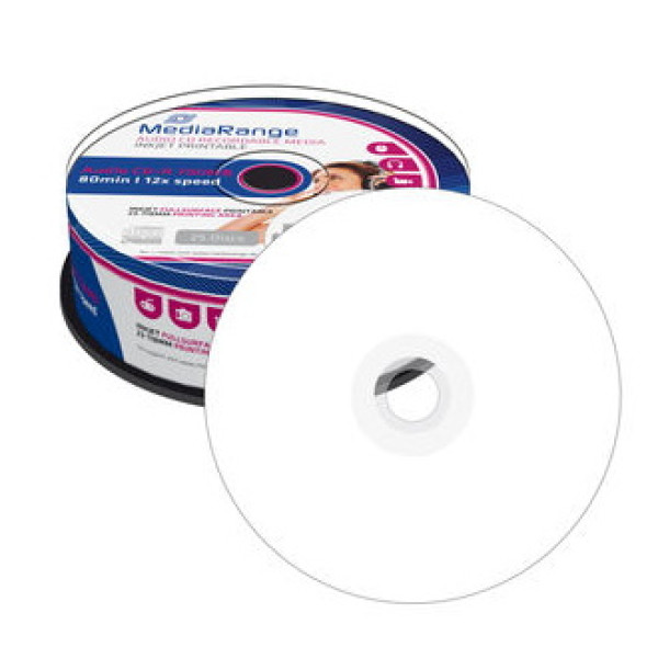 (T25) CD-R MEDIARANGE 700MB 80min 52x speed imprimible inkjet fullsurface - Tarrina-25 (T25) CD-R MEDIARANGE 700MB 80min 52x speed imprimible inkjet fullsurface - Tarrina-25