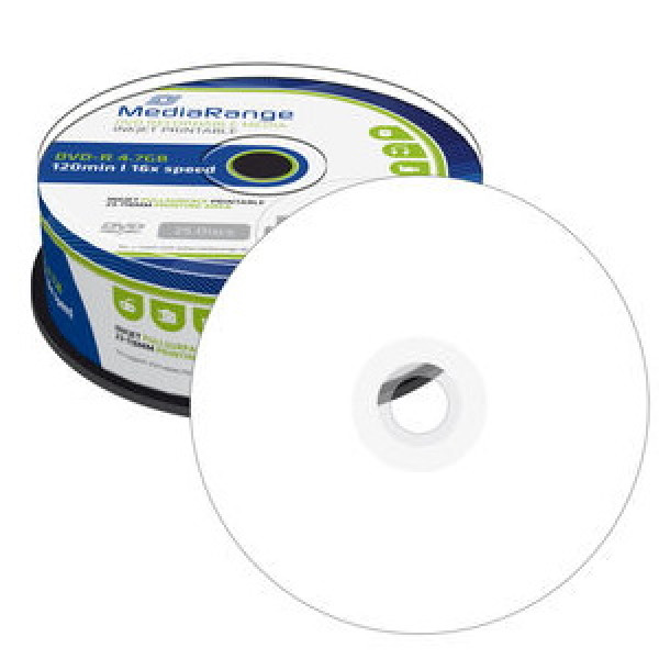 (T25) DVD-R MEDIARANGE 4,7GB imprimible inkjet printable Full Face, 16x (tarrina-25) (T25) DVD-R MEDIARANGE 4,7GB imprimible inkjet printable Full Face, 16x (tarrina-25)
