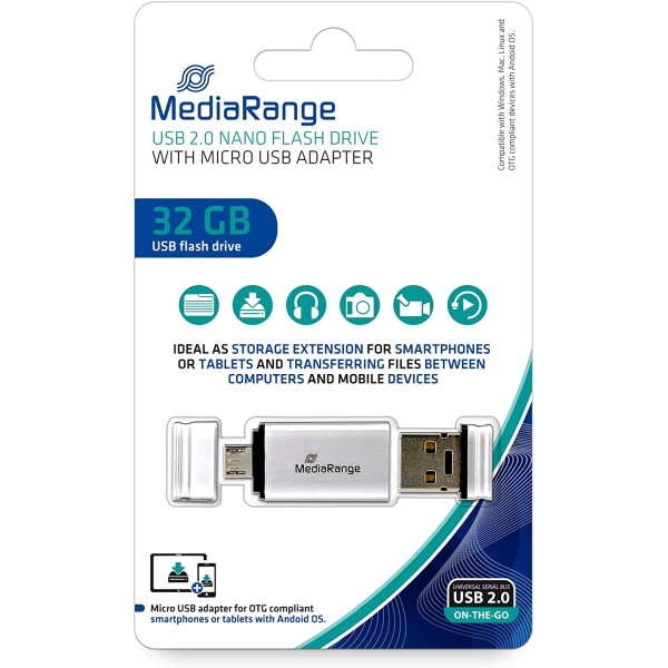 Memoria USB OTG MEDIARANGE nano 32GB con microUSB doble conector - transfer.datos móvil y ordenador Memoria USB OTG MEDIARANGE nano 32GB con microUSB doble conector - transfer.datos móvil y ordenador