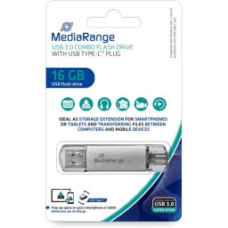 Memoria USB OTG MEDIARANGE combo 16GB con USB-C doble conector - transfer.datos móvil y ordenador
