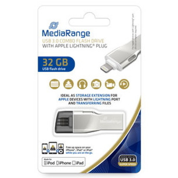 Memoria USB OTG MEDIARANGE combo 32GB con Apple Lightning -2 conector - transf.móvil-ordenador iOS Memoria USB OTG MEDIARANGE combo 32GB con Apple Lightning -2 conector - transf.móvil-ordenador iOS