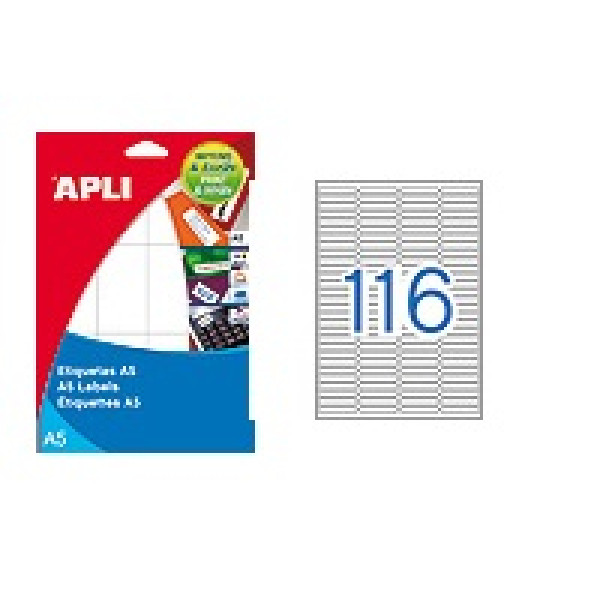 Etiq.APLI A5 cantos romos 8x20mm 1890un. 15h fondo blanco inkjet/laser/manual