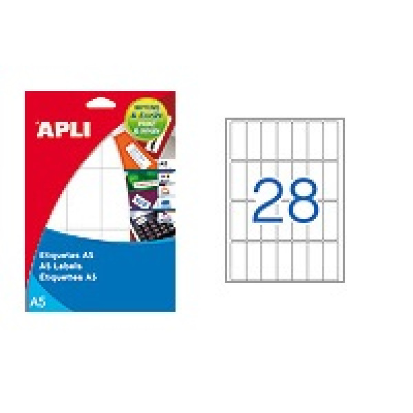 Etiq.APLI A5 cantos romos 20x50mm 420un. 15h fondo blanco inkjet/laser/manual