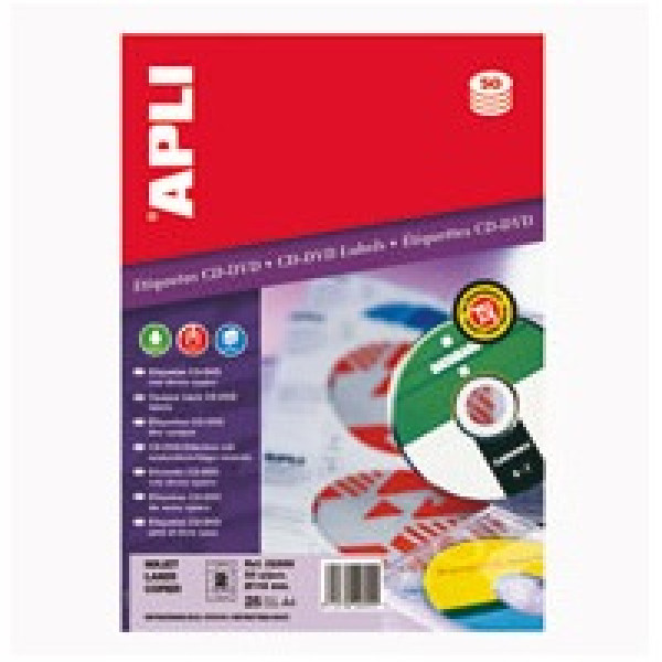 Etiq.APLI CD/DVD 114mm diam. opaca 50u 25A4