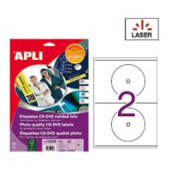 Etiq.APLI CD-DVD Mega láser col. y fotoc. 117mm/18mm 20u