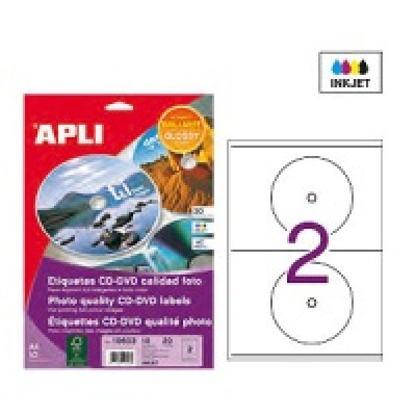 Etiq.APLI CD Mega 10A4 inkjet 20u. inkjet color brillantes
