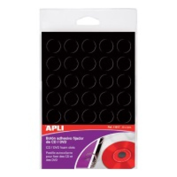 (35)Botones adhesivos APLI negro fijador CD/DVD 15mm