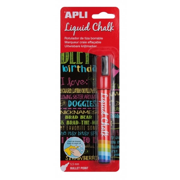 (1) Liquid Chalk APLI punta redonda 5,5mm rojo rotulador de tiza líquida, fácil de borrar (1) Liquid Chalk APLI punta redonda 5,5mm rojo rotulador de tiza líquida, fácil de borrar