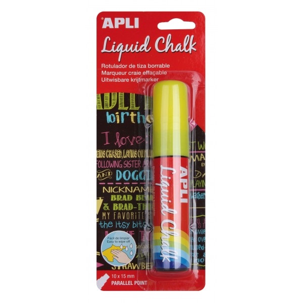 (1) Liquid Chalk APLI punta cuadrada 15mm amarillo rotulador de tiza líquida, fácil de borrar (1) Liquid Chalk APLI punta cuadrada 15mm amarillo rotulador de tiza líquida, fácil de borrar