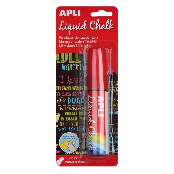 (1) Liquid Chalk APLI punta cuadrada 15mm rojo rotulador de tiza líquida, fácil de borrar (1) Liquid Chalk APLI punta cuadrada 15mm rojo rotulador de tiza líquida, fácil de borrar