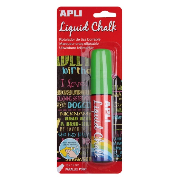 (1) Liquid Chalk APLI punta cuadrada 15mm verde rotulador de tiza líquida, fácil de borrar (1) Liquid Chalk APLI punta cuadrada 15mm verde rotulador de tiza líquida, fácil de borrar