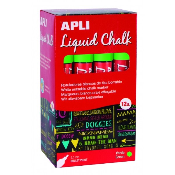 (12) Liquid Chalk APLI punta redonda 5,5mm verde rotuladores de tiza líquida, fáciles de borrar (12) Liquid Chalk APLI punta redonda 5,5mm verde rotuladores de tiza líquida, fáciles de borrar
