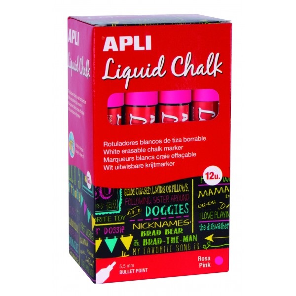 (12) Liquid Chalk APLI punta redonda 5,5mm rosa rotuladores de tiza líquida, fáciles de borrar (12) Liquid Chalk APLI punta redonda 5,5mm rosa rotuladores de tiza líquida, fáciles de borrar