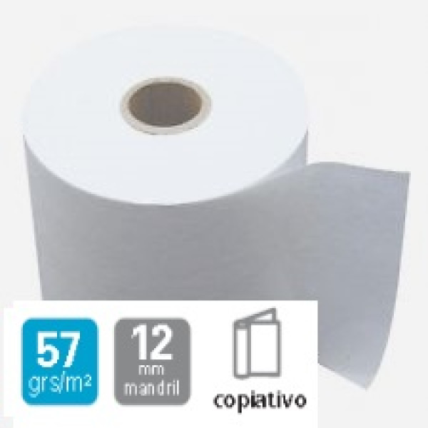 Rollo papel autocopiativo 57x65x12mm 75g. ancho x diámetro x mandril