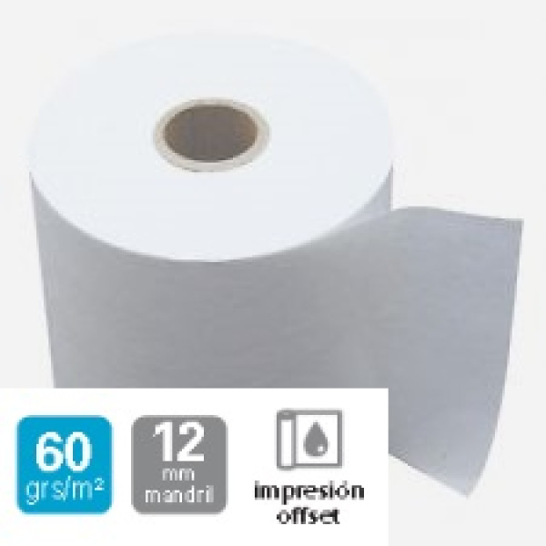 Rollo papel Electra/Offset 75x65x12mm 60g. ancho x diámetro x mandril
