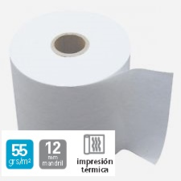 Rollo papel térmico 80x45x12mm 55g. ancho x diámetro x mandril
