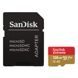 Tarjeta SDHC SANDISK Extreme 128GB A2 UHS-I U3, Class V30  160MB/s + adaptador SD