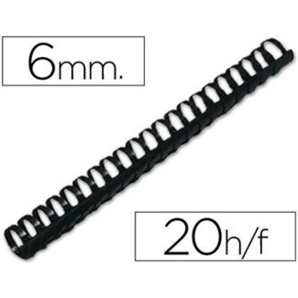 CANUTILLO Q-CONNECT REDONDO 6MM PLASTICO NEGRO CAPACIDAD 20 HOJAS