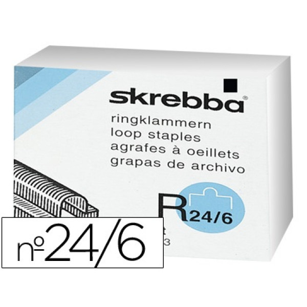 Caja 2.000 grapas SKREBBA R24/6 con aro galvanizadas, especiales para archivo Caja 2.000 grapas SKREBBA R24/6 con aro galvanizadas, especiales para archivo