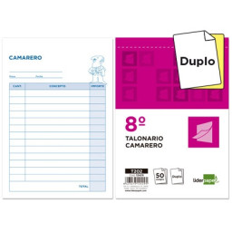 Talonario LIDERPAPEL Camarero 8º  Original y Copia