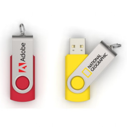 Memoria con logotipo USB TWIST plata 16GB USB 2.0, carcasa metálica giratoria