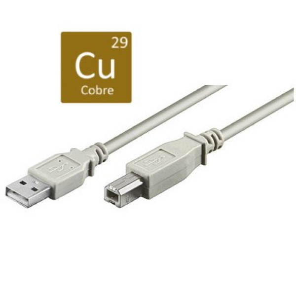 Cable USB 2.0 tipo A Macho - Tipo B Macho 1,8m. MicroConnect, gris, PC-periférico quality CU cobre Cable USB 2.0 tipo A Macho - Tipo B Macho 1,8m. MicroConnect, gris, PC-periférico quality CU cobre